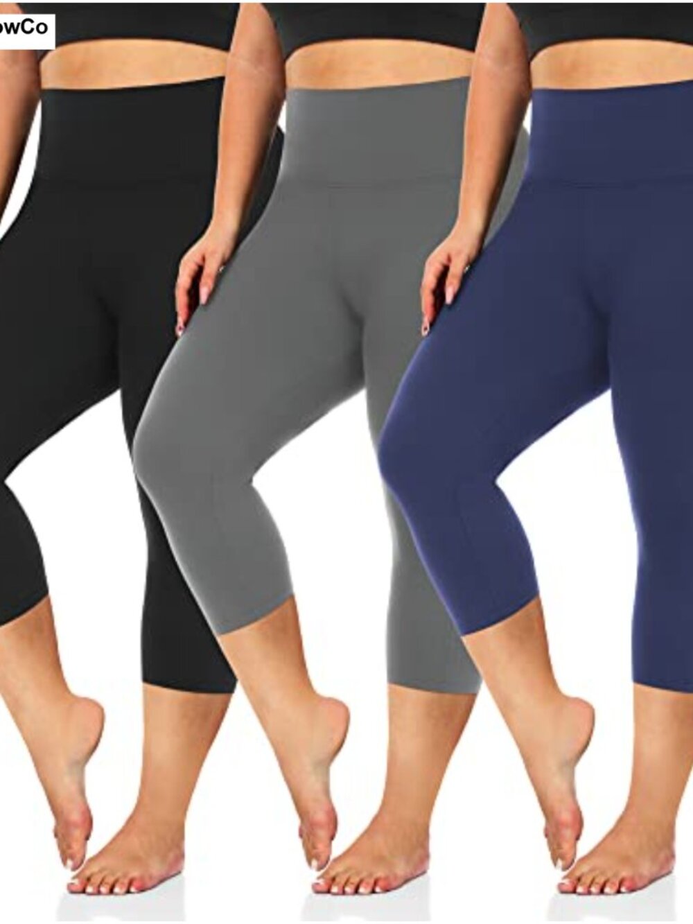 3 Pack Plus Size Capri Leggings High Waist Tummy Control